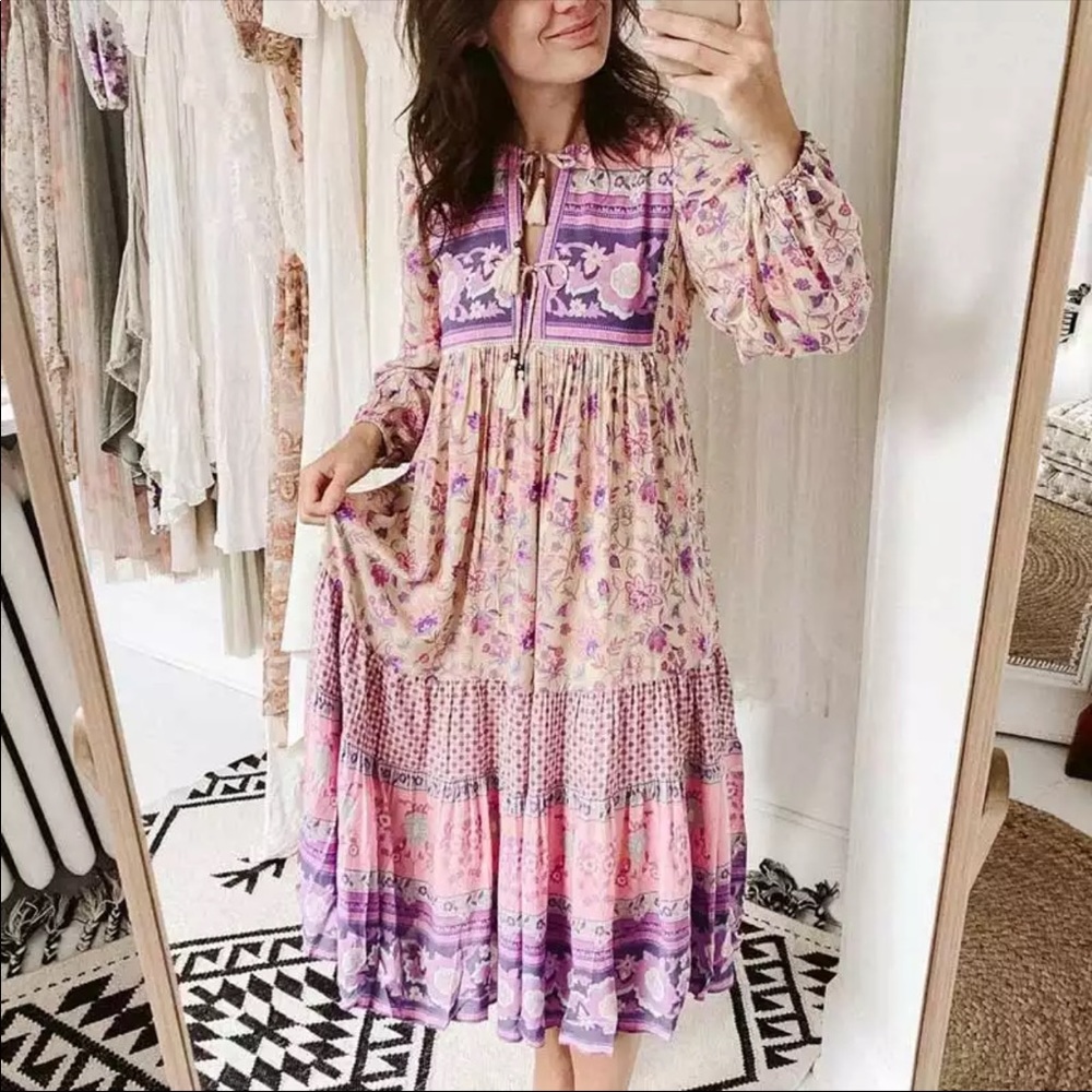 Boho Gypsy Floral Print Maxi Skirt Purple Pink - Picture 12 of 12